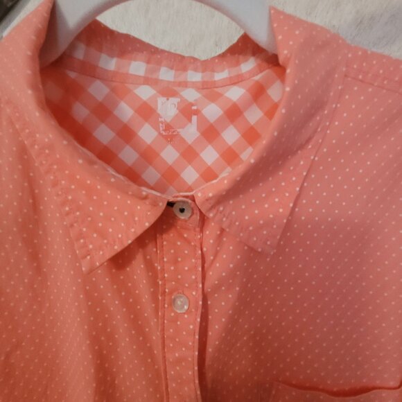 J C Penny Tops - Polka Dot Long Sleeve Shirt Orange Peach Colored Blouse Size L